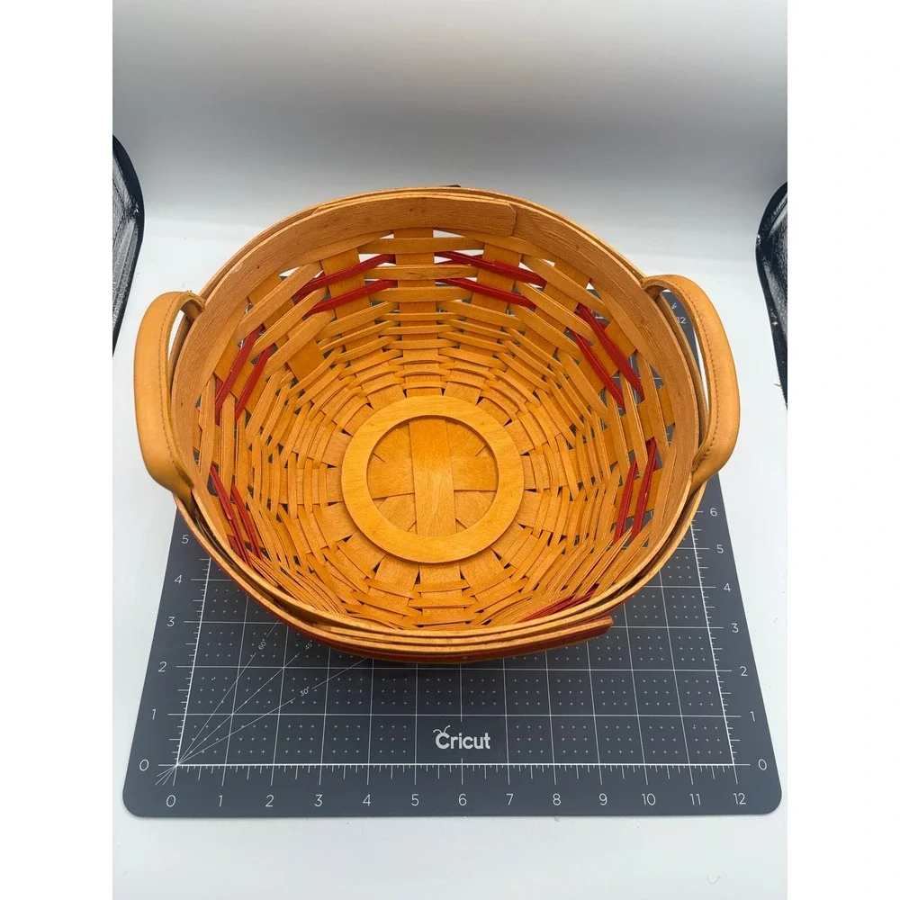 Longaberger 1999 Christmas Collection Popcorn Basket Red Weave Leather Handles